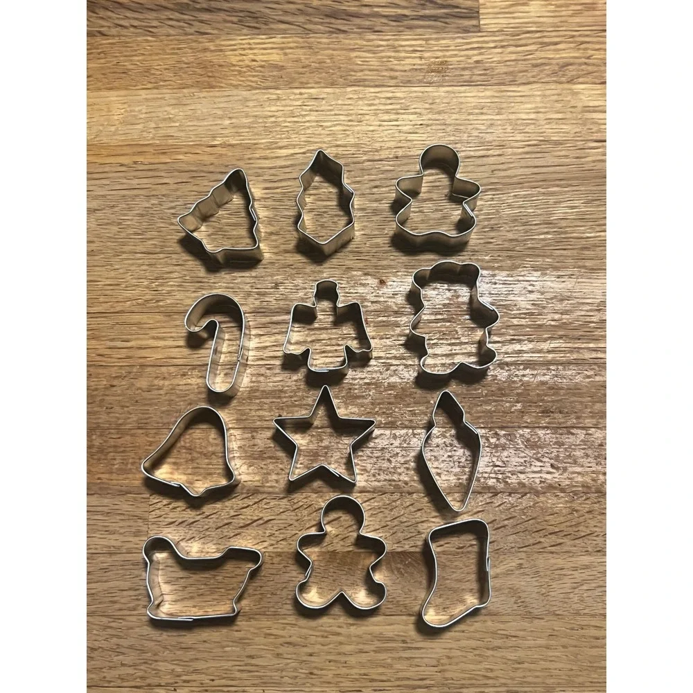 Vintage Christmas Mini Cookie Cutter Set 12 Piece Stainless Steel Holiday Shapes